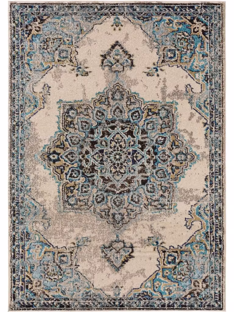 Alfombra de estilo oriental patchwork Benuta en colores beige y turquesa, An/P: 240 x 340 cm