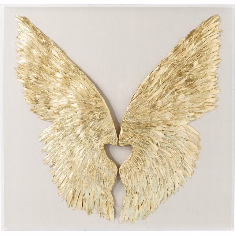 Decoración de pared abstracta Angel de Kare Design en oro y blanco de poliresina, An/P/Al: 120 x 120 cm