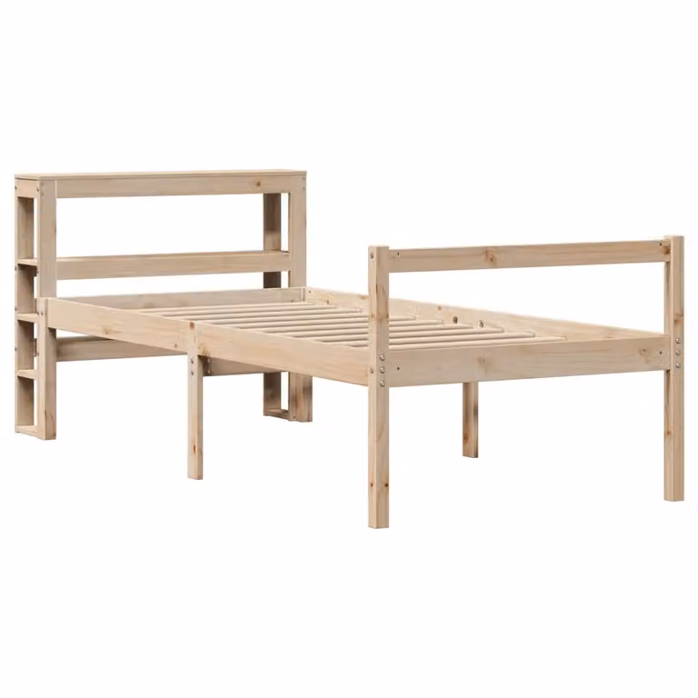 Cama para personas mayores vidaXL de madera maciza de pino con cabecero en color marrón y beige, An/P/Al: 75 x 190 cm