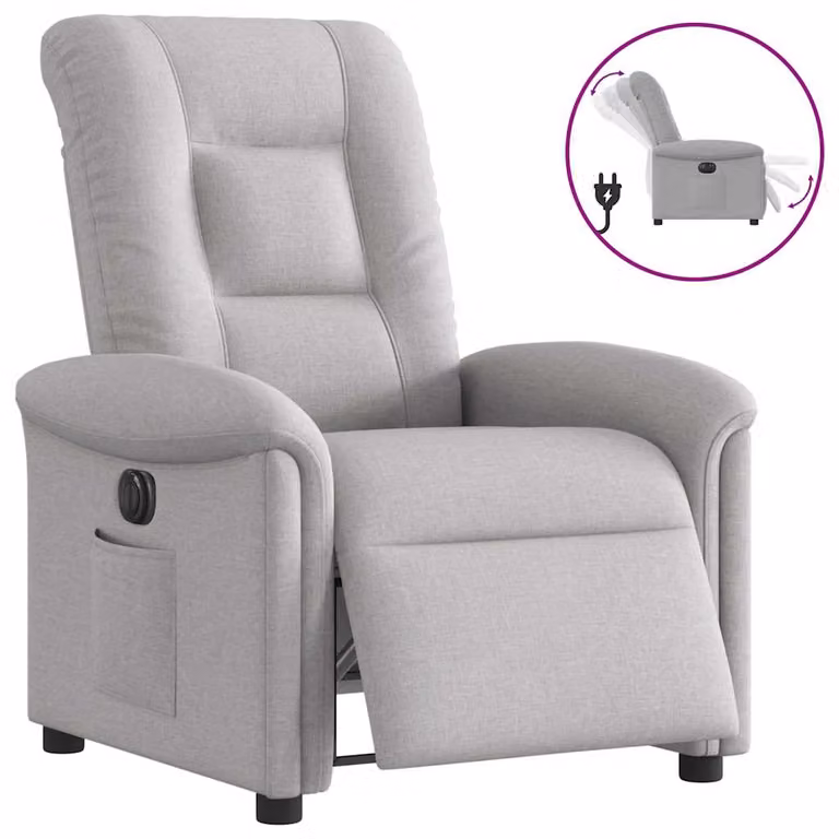Sillón reclinable eléctrico vidaXL en tela gris con reposabrazos para salón