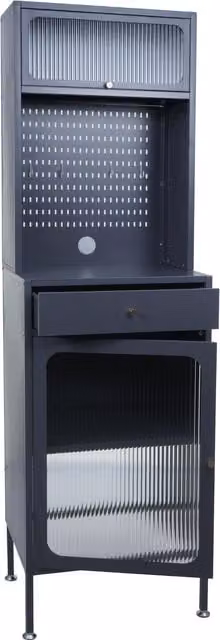Armario alto Mendler HWC-P99 para cocina o salón con puertas de cristal y estantes de metal, color antracita, Al: 182 cm, An: 54 cm, P: 40 cm