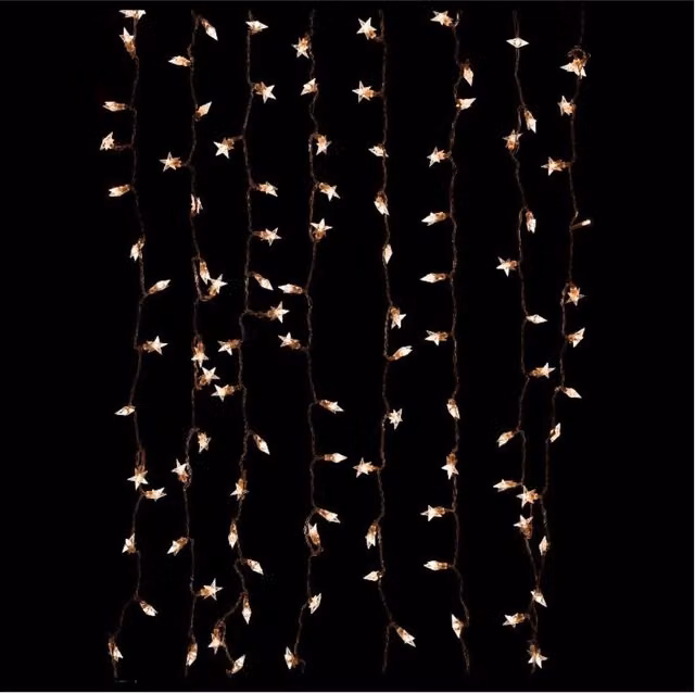 Cortina de luces LED F-BRIGHT con estrellas en color blanco y luz blanca cálida, 494 luces, An/P/Al: 309 x 210 x 180 cm