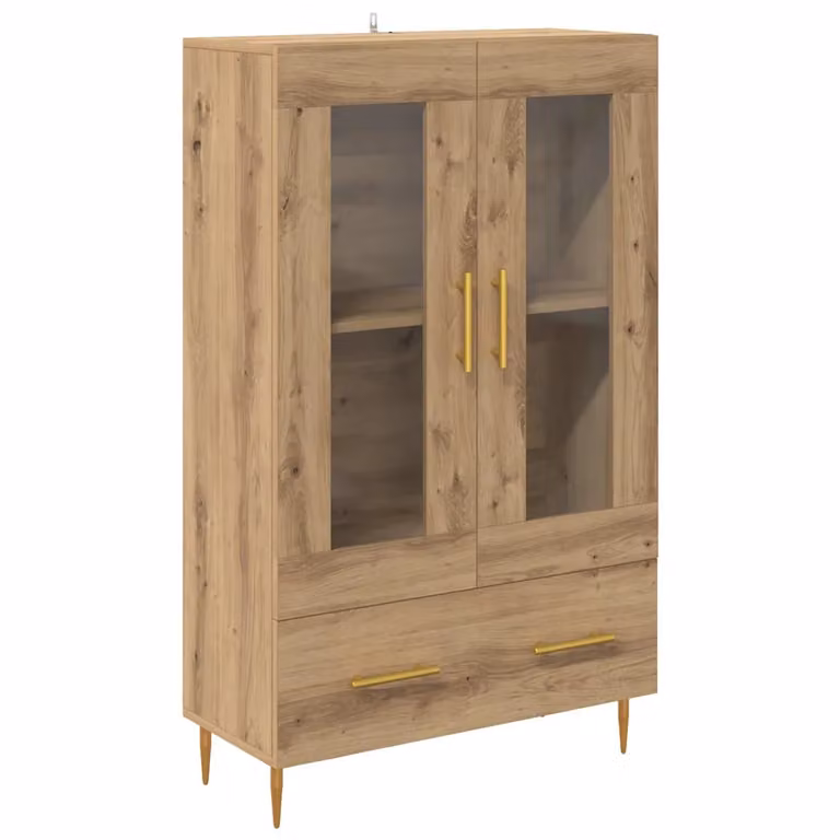 Alacena vidaXL de estilo minimalista en color roble y marrón con puertas de cristal, An: 69,5 cm, P: 31 cm, Al: 115 cm