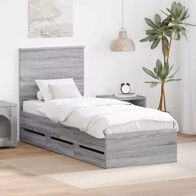 Estructura de cama Maison Exclusive en madera de MDF color gris sonoma con cajones, An/P/Al: 75 x 190 x 200 cm