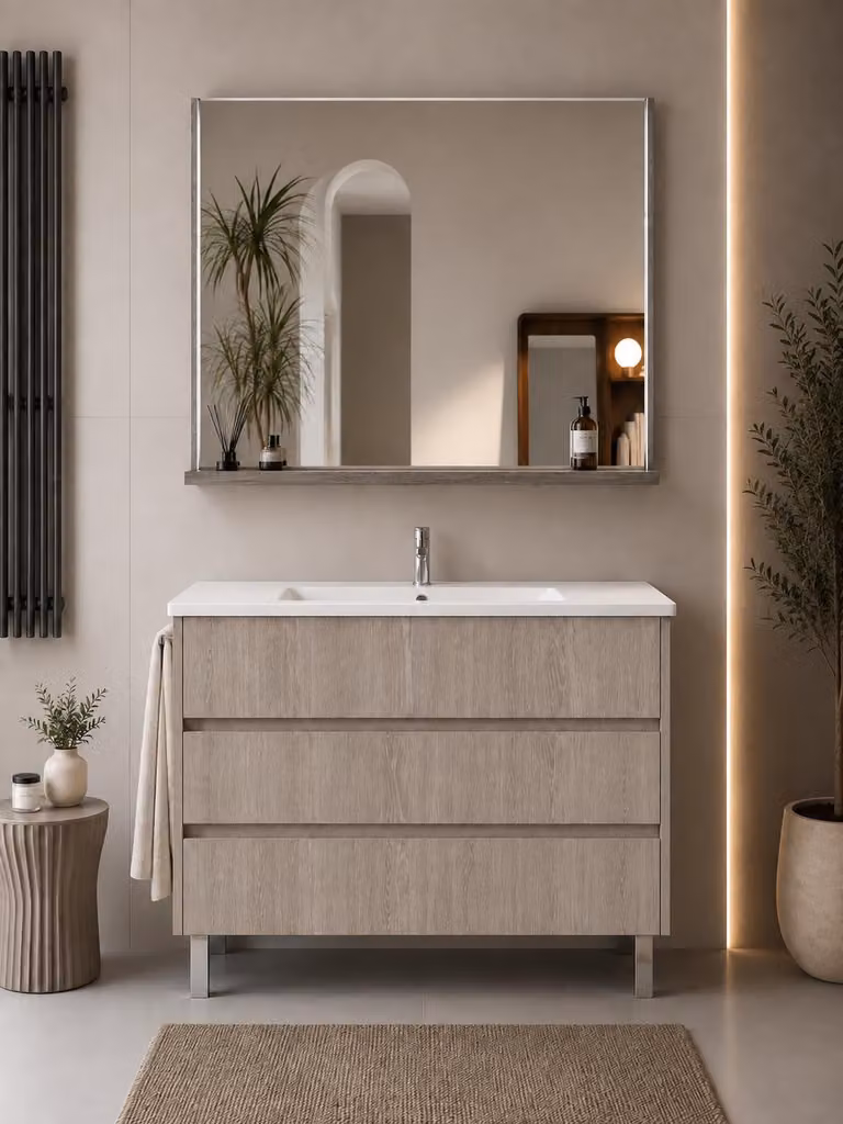 Mueble de baño con lavabo Imperia de ORIGEN BATH en acabado roble ahumado, An: 70 cm, P: 40 cm, Al: 82 cm