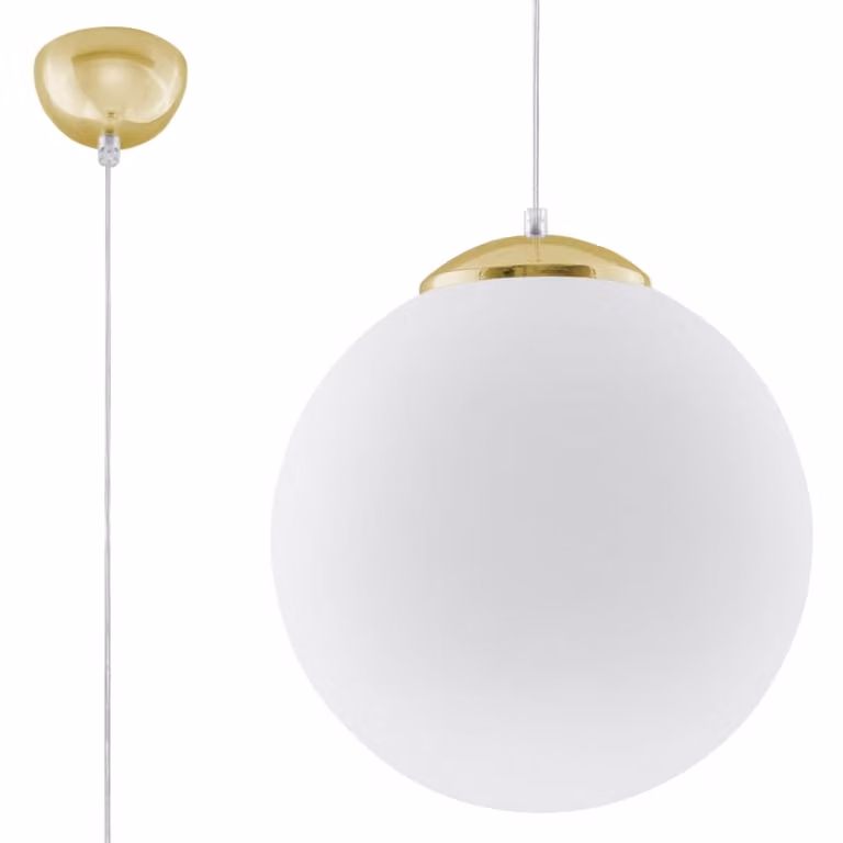 Lámpara de techo moderna Sollux Lighting en blanco y dorado con acabado de metal y vidrio, Altura: 120 cm