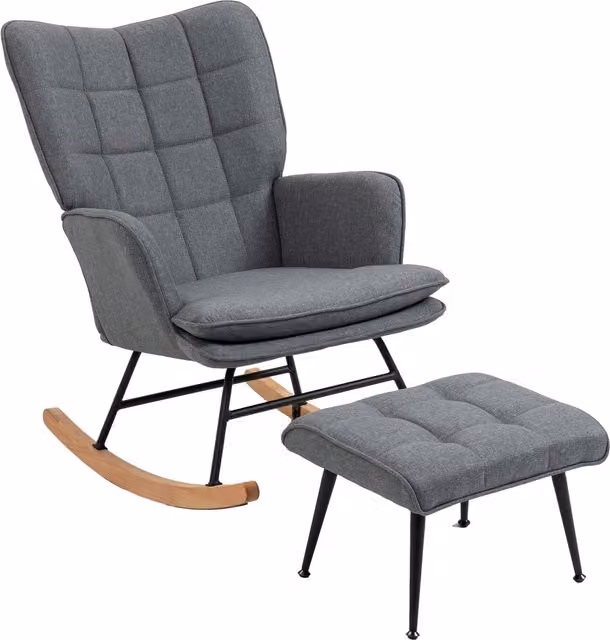 Silla mecedora HOMCOM con reposapiés y cojín acolchado, diseño antivuelco, color gris, An/P/Al: 64 x 89 x 90 cm
