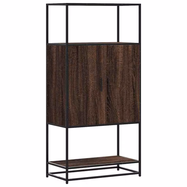 Aparador alto industrial vidaXL de madera y metal en color marrón con estantes internos y puertas con estante abierto, An/P/Al: 139 x 35 x 68 cm