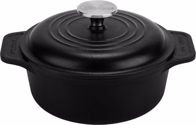 Olla tipo cocotte Victoria de hierro fundido esmaltado para inducción, color negro, capacidad 1,9 l y diámetro 20 cm