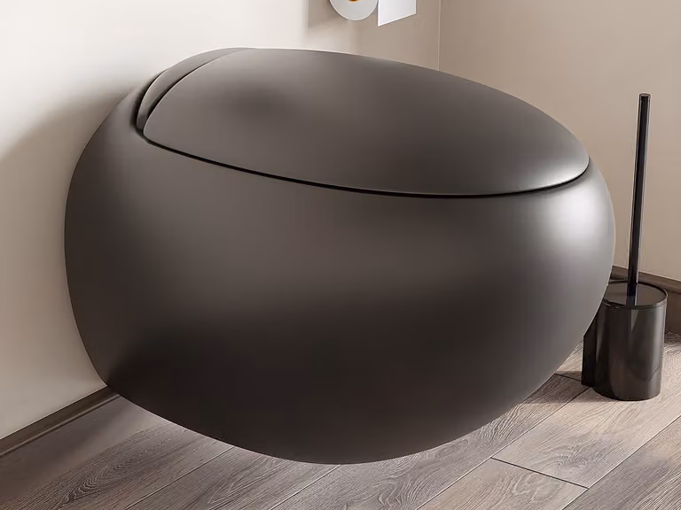 Inodoro flotante de cerámica VENTE-UNIQUE en color negro con cierre suave, An/P/Al: 58 x 39 x 37 cm