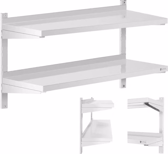 Estante de pared Royal Catering con 2 baldas ajustables en metal, An/P/Al: 100 x 40 x 58 cm