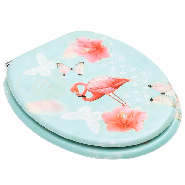 Set de 2 asientos de inodoro con tapa vidaXL de MDF con diseño de flamenco y cierre suave en multicolor