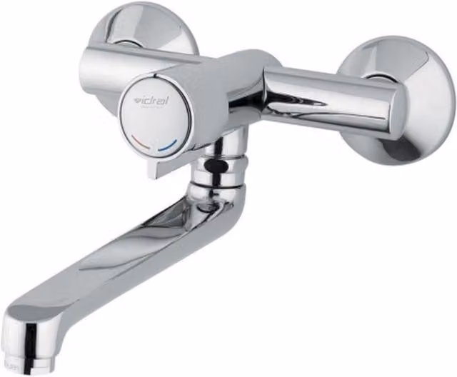 Grifo mezclador temporizado para lavabo o fregadero Idral Minimal con caño giratorio de 14 cm, acabado cromado