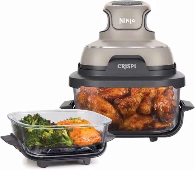 Freidora de aire Ninja Crispi Sencillo de 3,8 l, 1700 W, color gris piedra y transparente