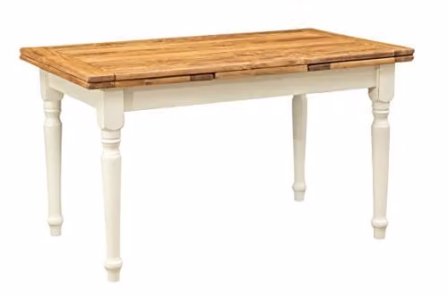 Mesa de comedor extensible Biscottini de estilo rústico en madera, color blanco y beige, forma rectangular, An/P/Al: 140 x 80 x 80 cm