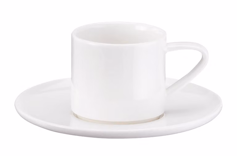 Taza de espresso con platillo ASA Selection blanca, apilable y de porcelana, capacidad: 0,06 l