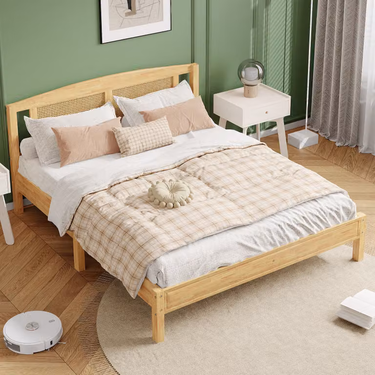 Cama clásica de pino OKWISH para jóvenes con somier de láminas y colchón, acabado natural, An/P: 160 x 200 cm