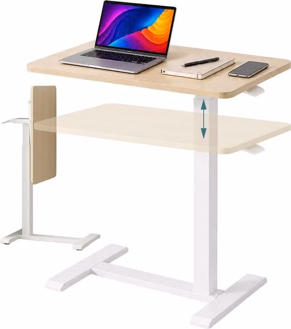 Escritorio de pie ajustable con ruedas Relaxdays, color blanco y beige, An/P: 60 x 40 cm, Altura regulable de 66 a 100,5 cm