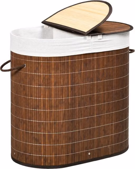 Cesta de la ropa de bambú NORTHIX con tapa y 2 bolsas incluidas, color marrón, capacidad 100 l