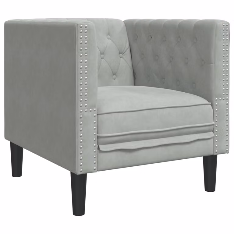 Sillón Chesterfield de terciopelo gris claro vidaXL