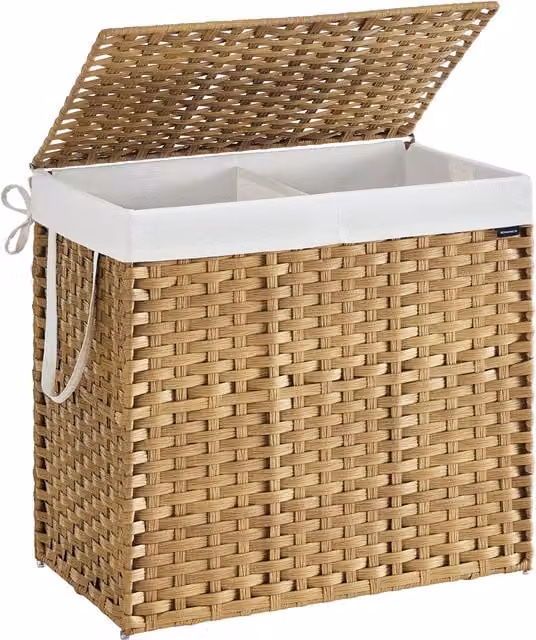 Cesta de almacenamiento Songmics de 160 l con tapa, plegable y bolsas de tela extraíbles con asas, beige, amarillo y blanco