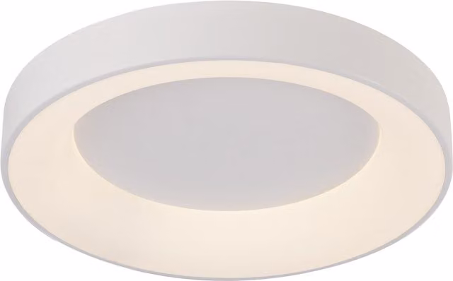 Plafón LED redondo Mantra Iluminación en blanco con pantalla de plástico y aluminio, regulable y con mando a distancia, 5600 lm, CCT, Diámetro: 50 cm