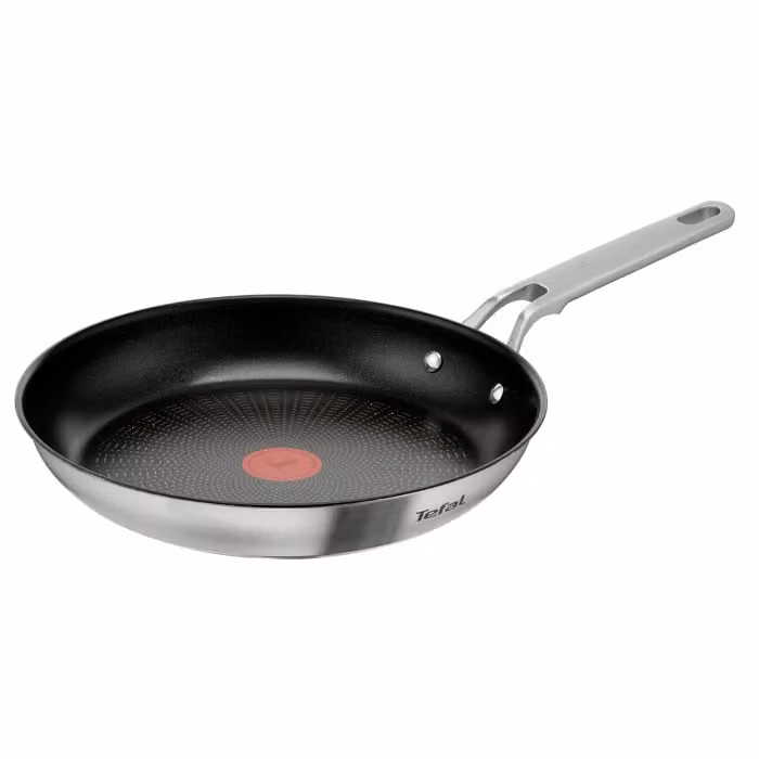 Sartén Tefal Extreme de acero inoxidable y revestimiento antiadherente en color plata, compatible con inducción, Diámetro: 28 cm