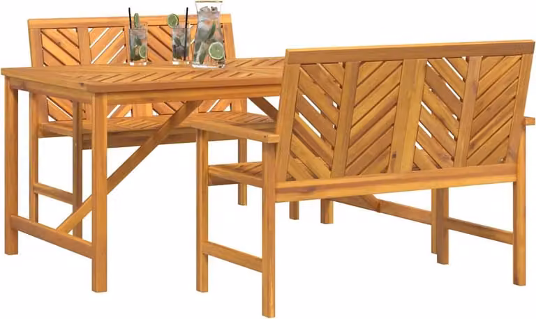 Conjunto de comedor de jardín Syfax de 4 piezas en madera de acacia marrón con mesa rectangular plegable