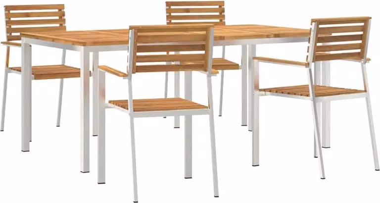 Conjunto de comedor de jardín Syfax de 5 piezas en madera de acacia y acero inoxidable color marrón