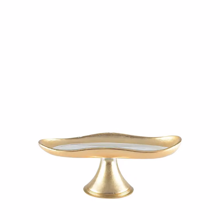 Plato para pastel de cristal Aulica con bordes dorados y pie, Diámetro: 27,5 cm