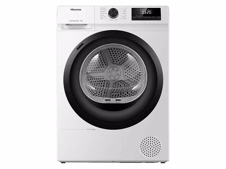Secadora de bomba de calor Hisense DHQE900UWDC de 9 kg, carga frontal e independiente, color blanco, An/P/Al: 60 x 59,5 x 84,5 cm