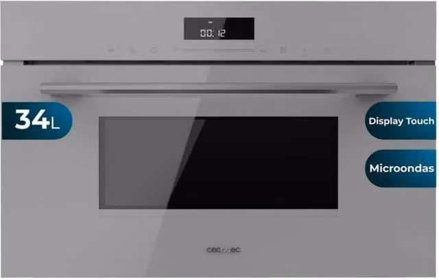 Microondas integrable Cecotec Bolero Hexa MW703800 con grill, acabado en cristal gris y capacidad de 34 l