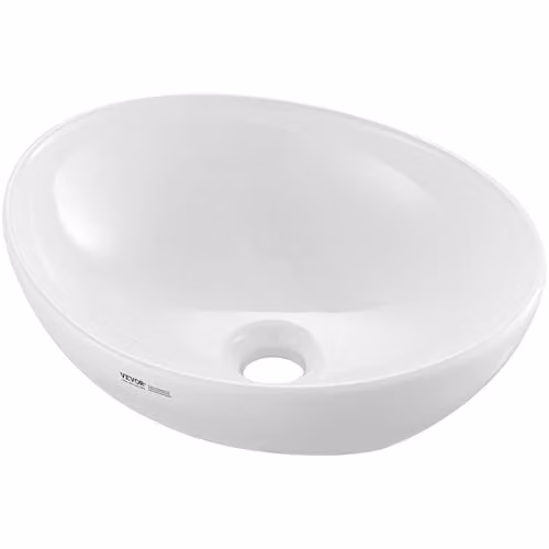 Lavabo ovalado de cerámica blanca VEVOR para sobre encimera, An/P/Al: 40,9 x 34,1 x 14,4 cm