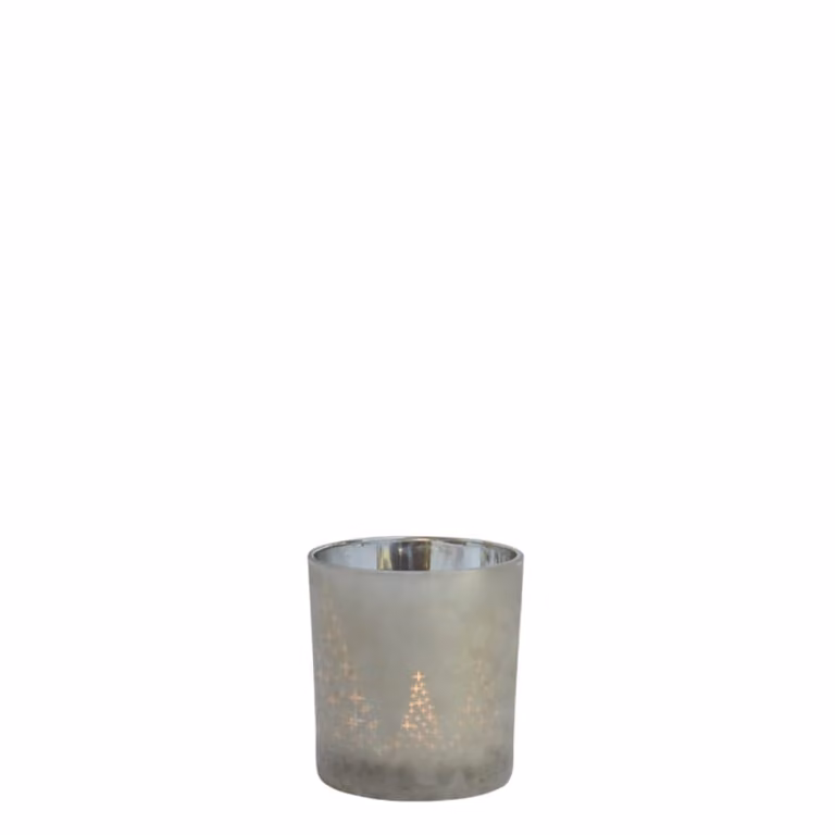 Portavelas decorativo Sia Deco de vidrio esmerilado para tealight en gris y oro claro