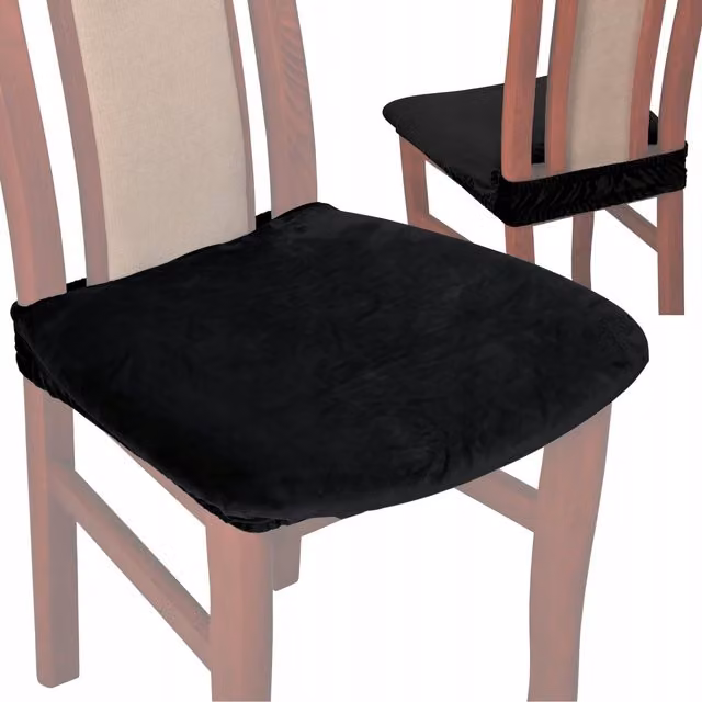 Funda de terciopelo elástica para asiento de silla de comedor Tess en color negro