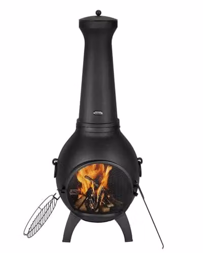 Chimenea de leña esférica VEVOR para exteriores con malla para parrilla y tapa a prueba de óxido, color negro, An/P/Al: 43 x 42 x 112 cm