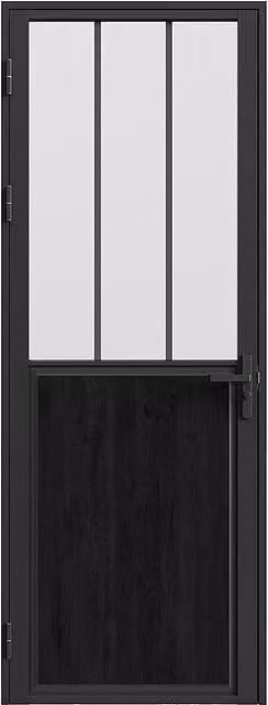 Puerta de estilo industrial reversible Ermelo de VENTE-UNIQUE fabricada en aluminio y vidrio templado traslúcido, color negro, Al 73 cm x Al 204 cm