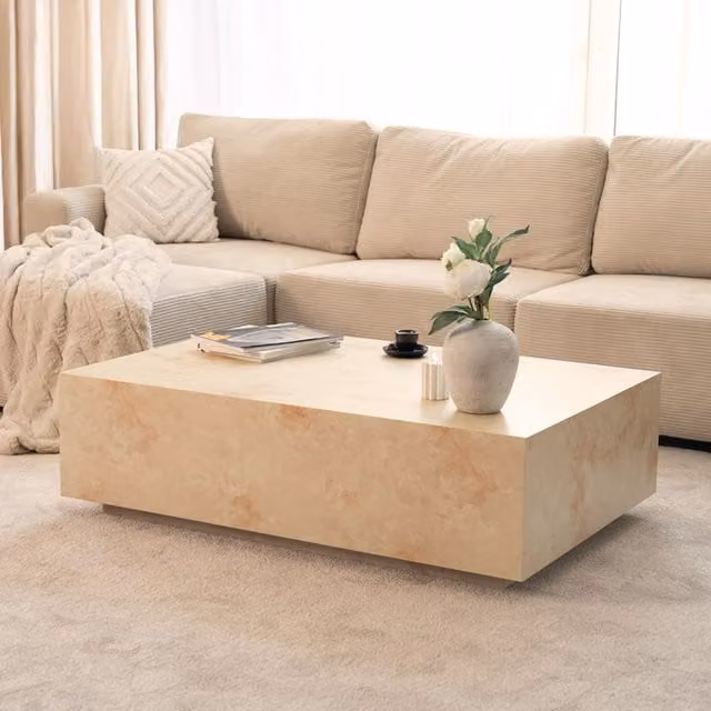 Mesa de centro de mármol Home Deluxe AMIRI XXL de color beige y arena, diseño rectangular moderno con acabado mate, An: 120 cm, P: 80 cm, Al: 35 cm
