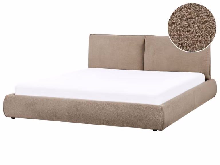 Cama de agua Beliani tapizada en tejido bouclé color marrón An/P: 180 x 200 cm