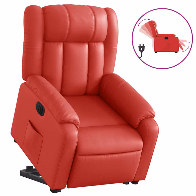 Sillón elevable eléctrico vidaXL en cuero artificial rojo para mayores con reposabrazos
