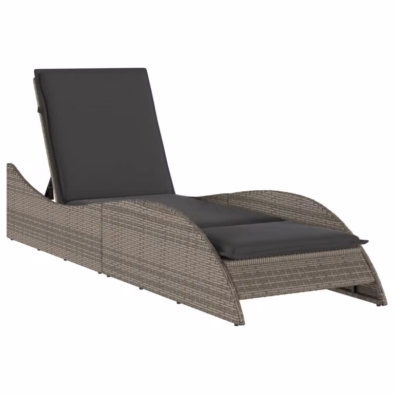 Tumbona Syfax de ratán sintético y metal con cojín gris para jardín An/P/Al: 205 x 60 x 73 cm