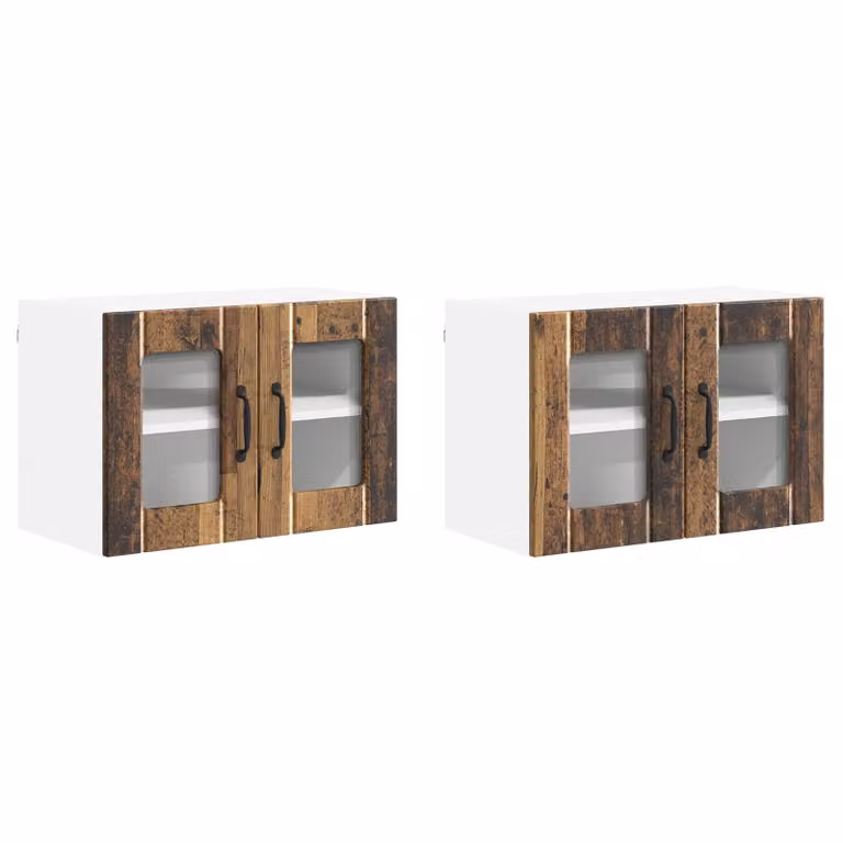 Set de 2 armarios de pared LUCCA de vidaXL con puertas de vidrio y acabado en madera envejida para cocina