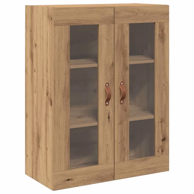 Armario de pared vidaXL moderno de roble con puertas de cristal y estantes internos, color marrón bronce, An: 69,5 cm, P: 34 cm, Al: 90 cm
