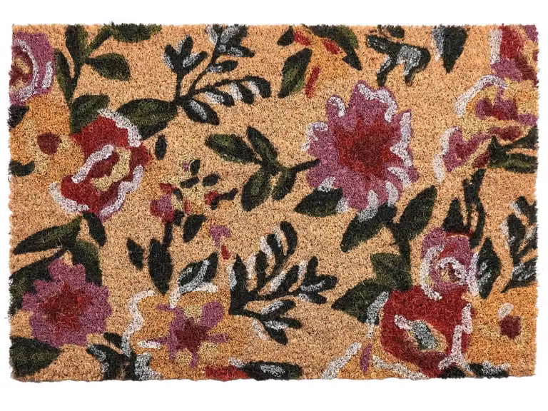 Felpudo Beliani con diseño floral multicolor de fibra de coco y antideslizante An/P: 60 x 40 cm