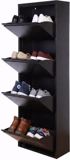 Zapatero Dunne Well Home de acero negro con 4 compartimentos para 8 pares de zapatos, diseño ultrafino y moderno para pasillos, An/P/Al: 50 x 13,5 x 136,5 cm
