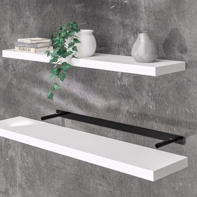Estante de pared flotante Casaria de MDF blanco para almacenaje y decoración An: 110 cm, P: 23 cm, Al: 3,8 cm