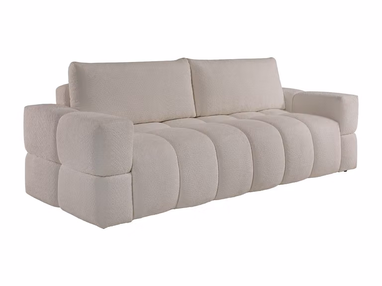 Sofá cama de 3 plazas ISSORO en tela bouclé color beige con estructura de madera sólida y fundas extraíbles