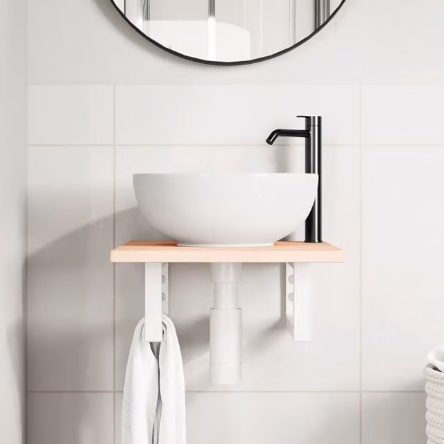Estante de lavabo de pared SYFAX de madera de roble y metal en color blanco y marrón