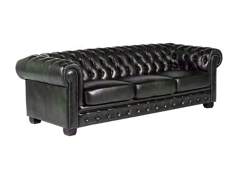 Sofá Chesterfield de 4 plazas Vente-Unique Brenton en piel de búfalo color verde, An: 240 cm, Al: 99 cm, P: 73 cm