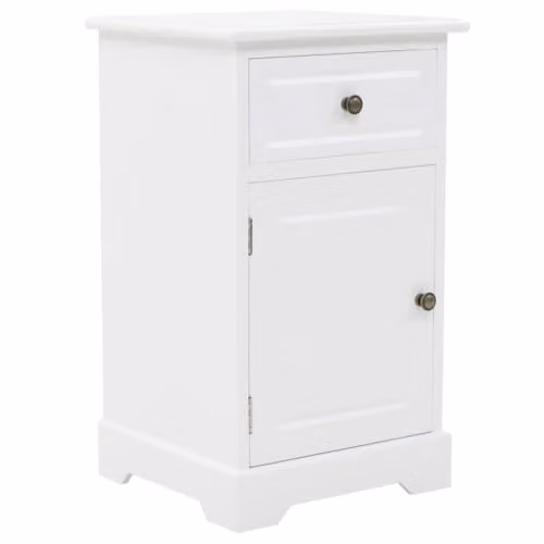 Mesita de noche Helloshop26 de madera de pino para dormitorio, diseño de gabinete clásico en blanco y marrón, An/P/Al: 32 x 35 x 59 cm